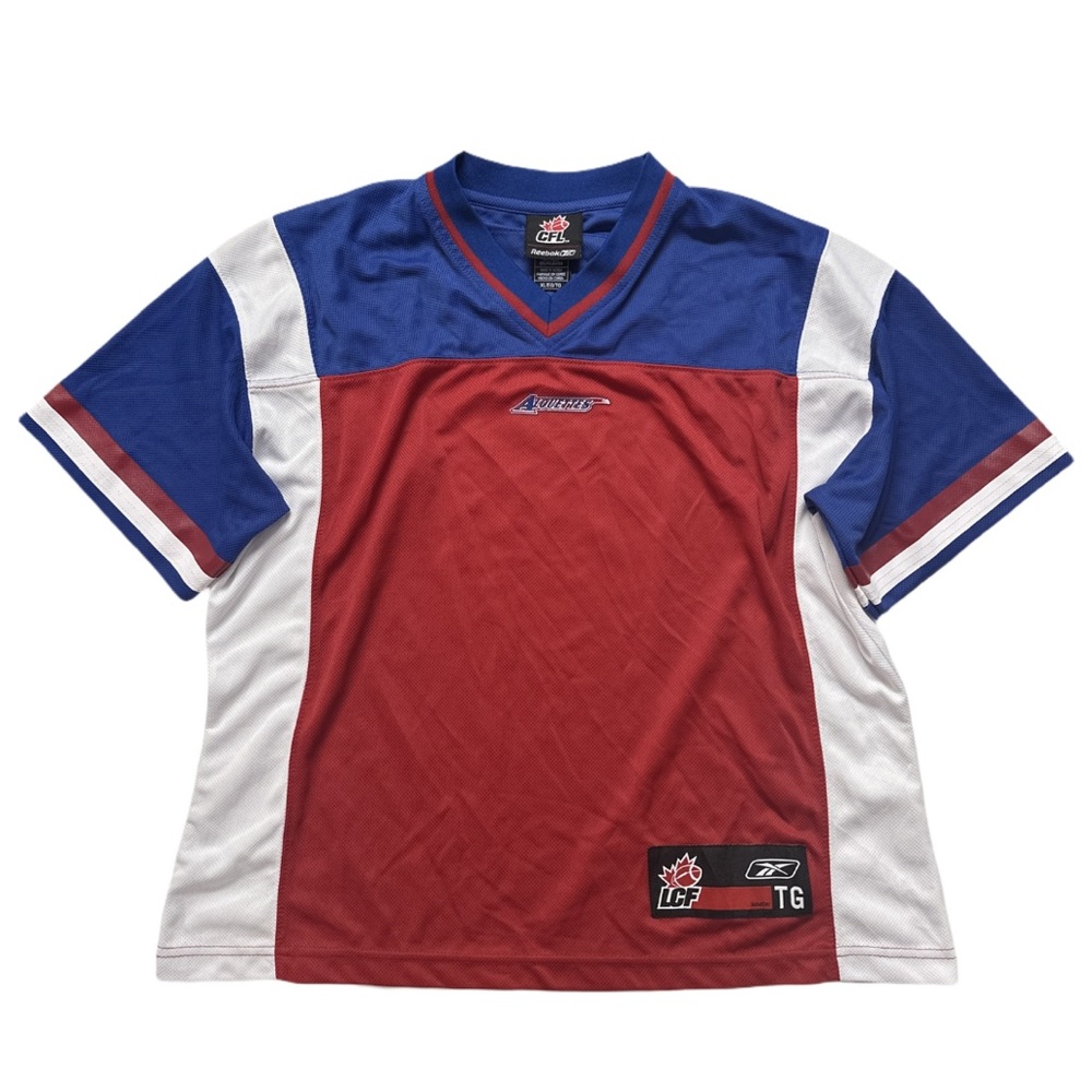 '05 REEBOK X CFL MONTREAL ALOUETTES youth red + blue team jersey, XL.